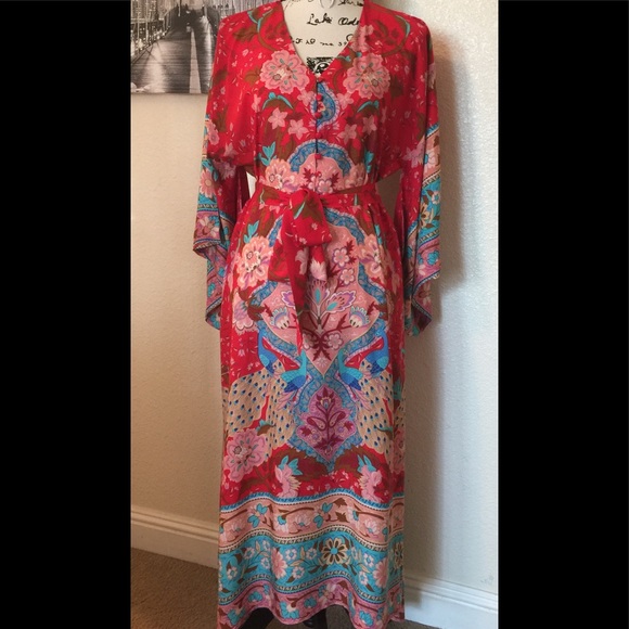 Lotus Gypsy Peacock Kimono Maxi Dress - Picture 4 of 10